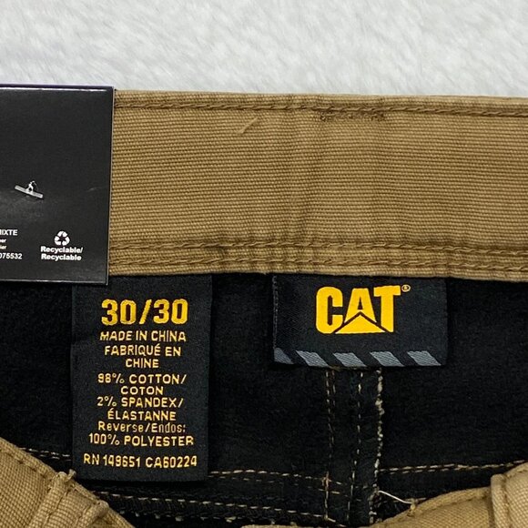 CAT Caterpillar Work Pants Mens 30 x 30 Brown Canvas Fleece Lined Insulated - Picture 7 of 12